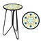 G128 12 in Round Glass Outdoor Side Table Green Mandala Pattern | Decorative Plant Stand, Small End Table for Garden Patio Porch Living Room